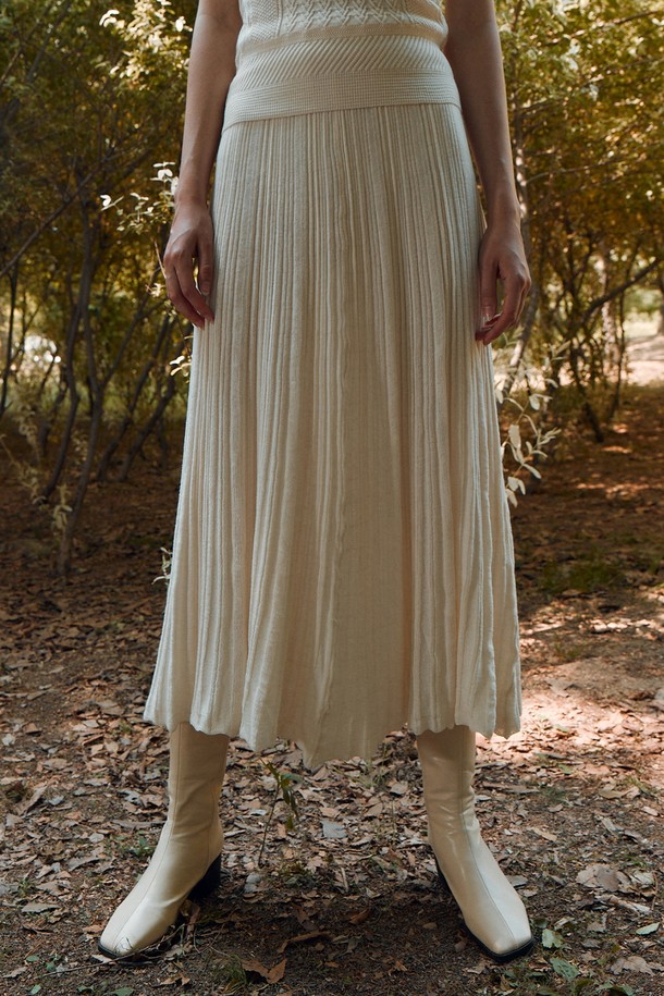 RE RHEE - 미디스커트 - KNITTED PLEATS MIDI SKIRT CREAM