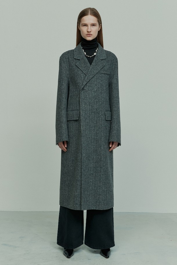 RE RHEE - 코트 - HERRINGBONE WOOL BLEND COAT HERRINGBON GRAY