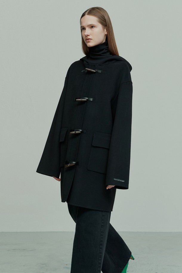 RE RHEE - 코트 - WOOL BLEND HOODED DUFFLE COAT BLACK