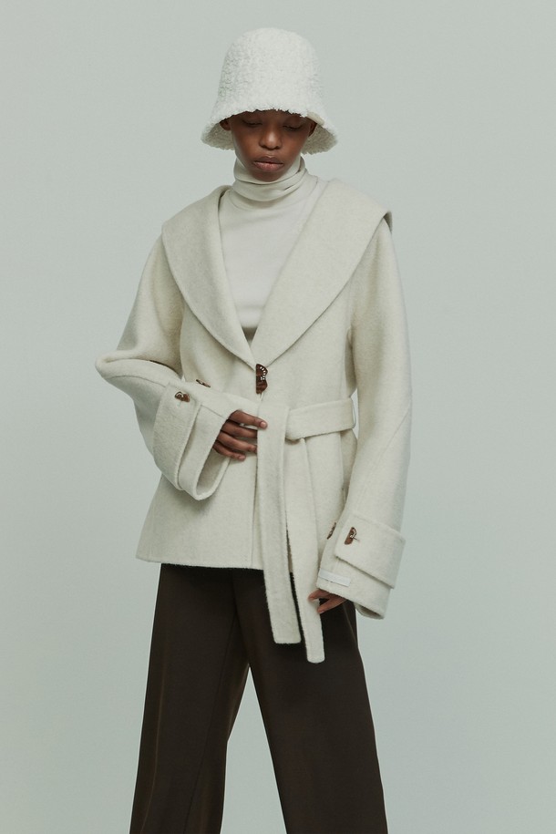 RE RHEE - 코트 - ANGORA ALPACA BLEND SHAWL COLLAR COAT CREAM