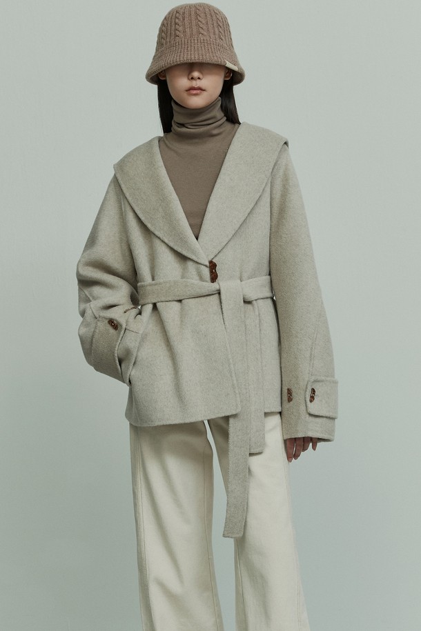 RE RHEE - 코트 - ANGORA ALPACA BLEND SHAWL COLLAR COAT OATMEAL