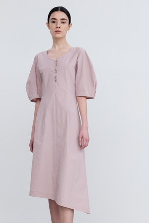 BALLOON SLEEVE ASYMMETRIC HEM DRESS