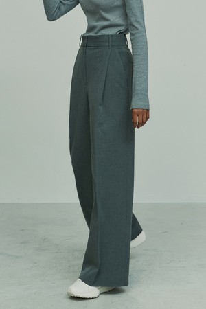 2COLORS PLEATED WIDE LEG TROUSERS CHARCOAL