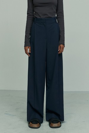 2COLORS PLEATED WIDE LEG TROUSERS NAVY