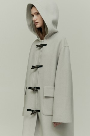 WOOL BLEND HOODED DUFFLE COAT FOG