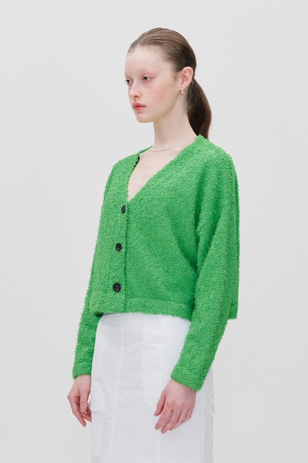 RE RHEE - 가디건 - BUTTON DOWN FUZZY KNIT CARDIGAN APPLE GREEN