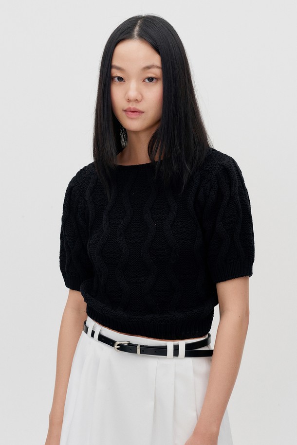 RE RHEE - 반소매 티셔츠 - CABLE KNIT CROPPED TOP BLACK