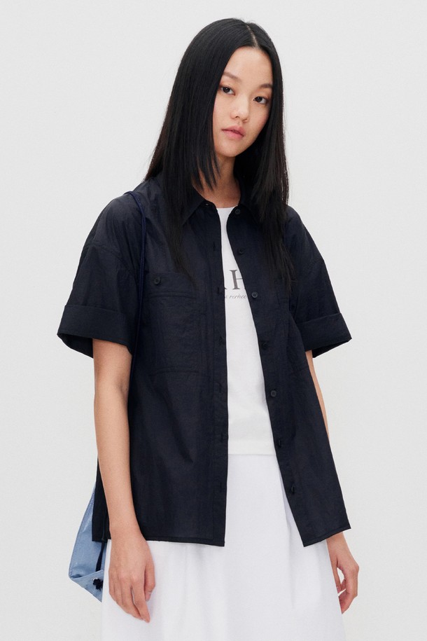 RE RHEE - 셔츠 - SHEER HALF SLEEVE SHIRT BLACK