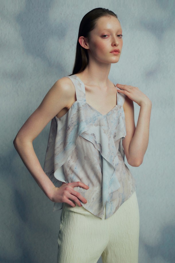 RE RHEE - 민소매티셔츠 - FRILL DETAIL SLEEVELESS TOP