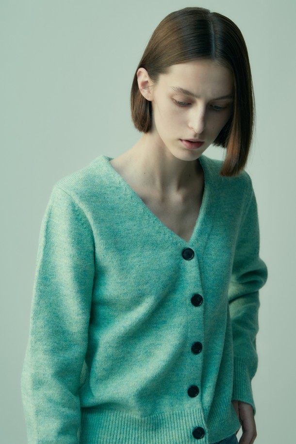 RE RHEE - 가디건 - KNIT V NECK CARDIGAN OPAL MINT