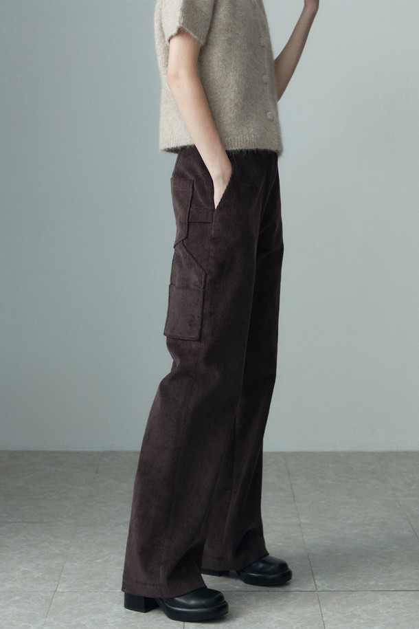 RE RHEE - 롱/미디팬츠 - CORDUROY WIDE PANTS COCOA