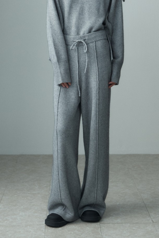 RE RHEE - 롱/미디팬츠 - RACOON WIDE LEG KNIT PANTS MELANGE GRAY