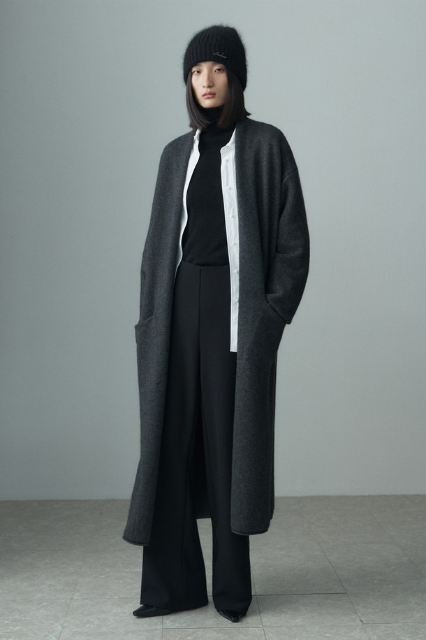 RE RHEE - 가디건 - ANGORA LONG CARDIGAN DARK GRAY