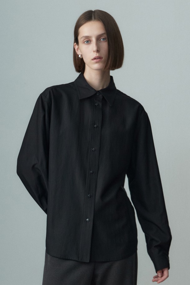 RE RHEE - 셔츠 - POINT COLLAR LONG SLEEVE SHIRT BLACK