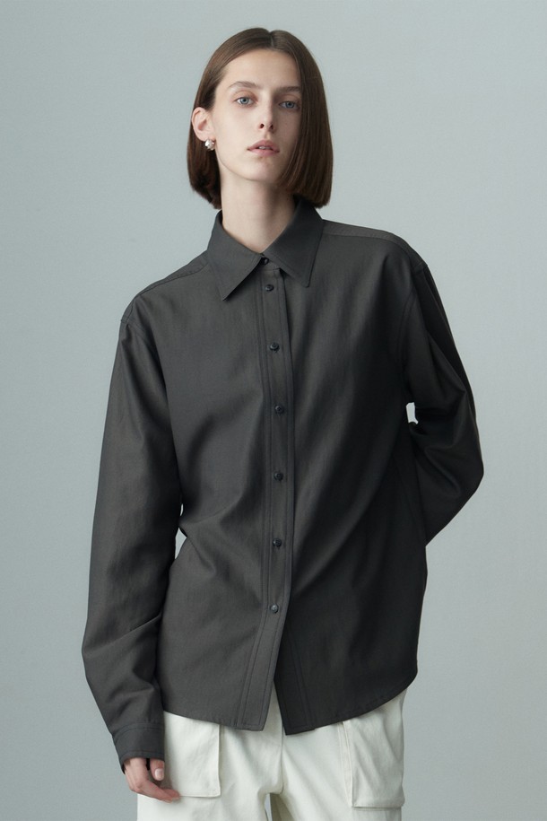 RE RHEE - 셔츠 - POINT COLLAR LONG SLEEVE SHIRT CHARCOAL