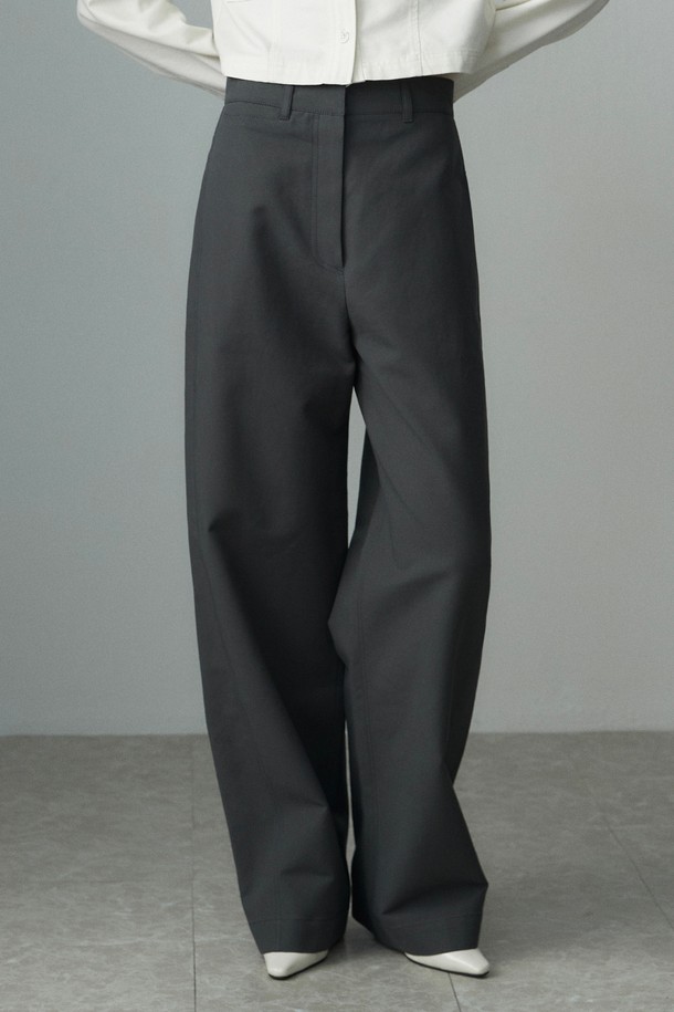 RE RHEE - 롱/미디팬츠 - DIAGONAL LINE CURVED SLACKS ASH GRAY