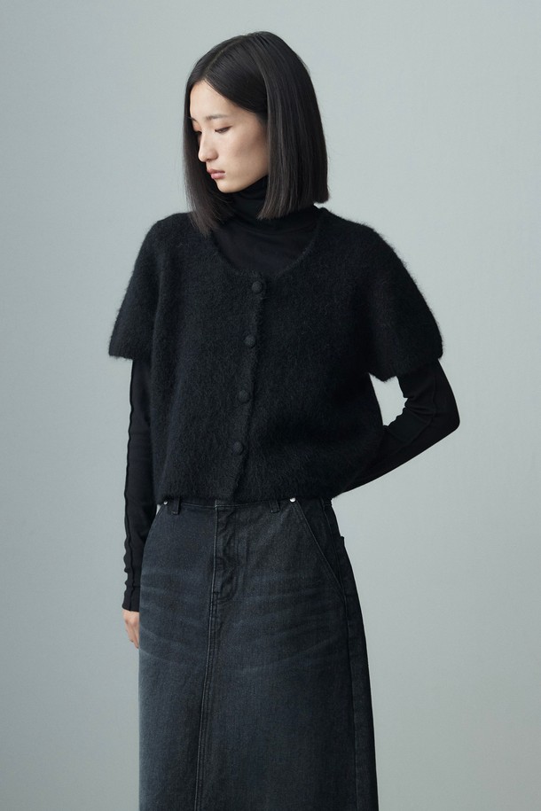 RE RHEE - 가디건 - ALPACA BLEND SHORT SLEEVE CARDIGAN BLACK