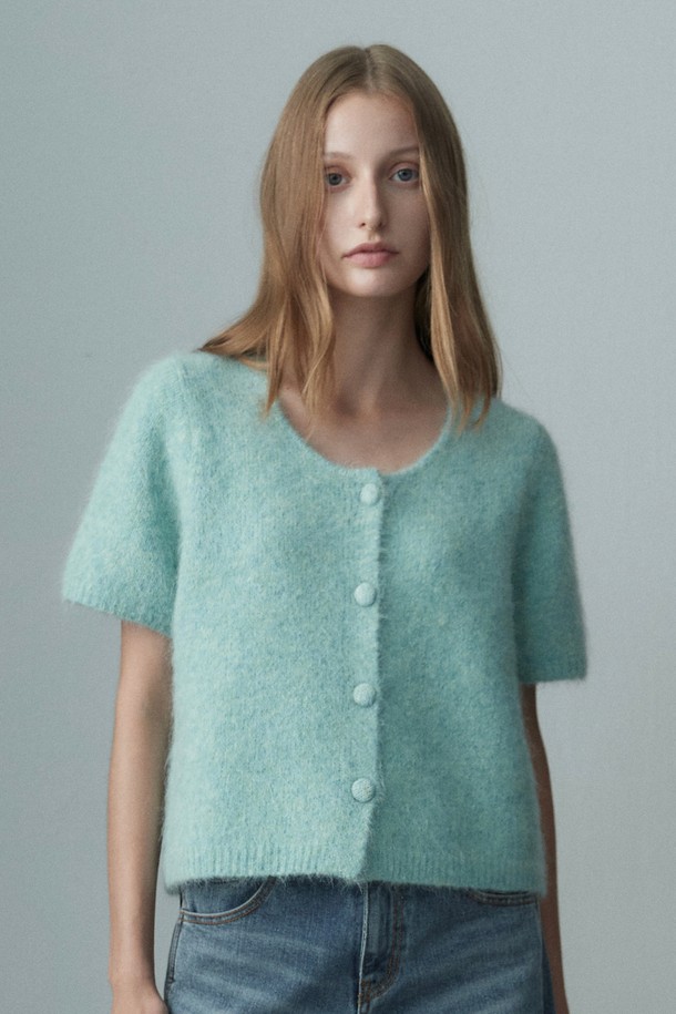 RE RHEE - 가디건 - ALPACA BLEND SHORT SLEEVE CARDIGAN OPAL MINT