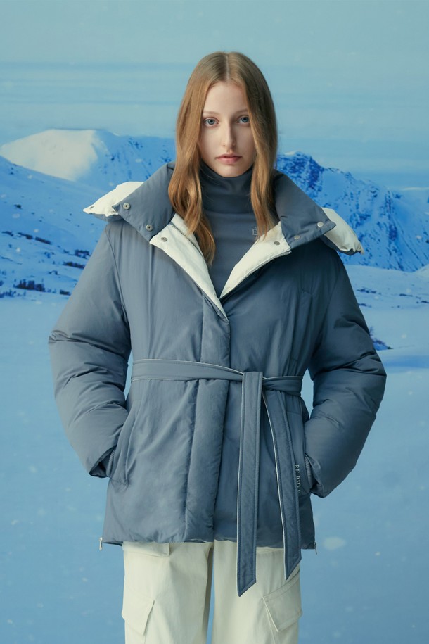 RE RHEE - 점퍼 - HOOD BELTED DOWN JACKET ASH BLUE