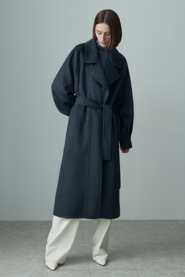 RE RHEE - 코트 - BALLOON SLEEVE BELTED ZIBELLIN COAT MIDNIGHT BLUE