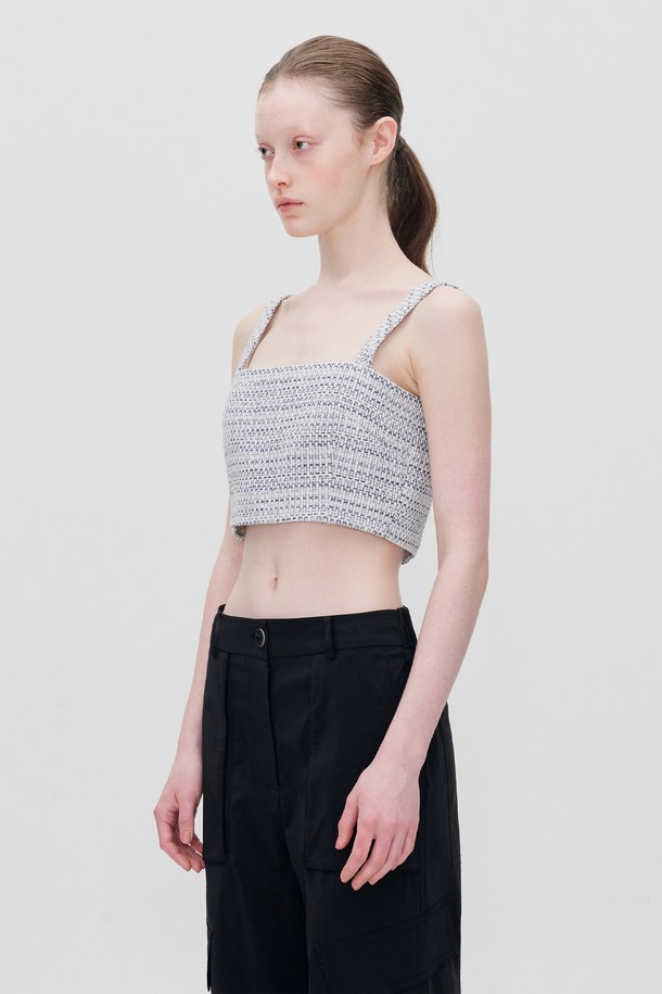 RE RHEE - 민소매티셔츠 - SQUARE NECK CROPPED TWEED TOP