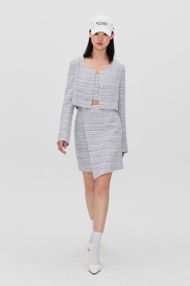 RE RHEE - 미디스커트 - WRAPPED MIDI TWEED SKIRT