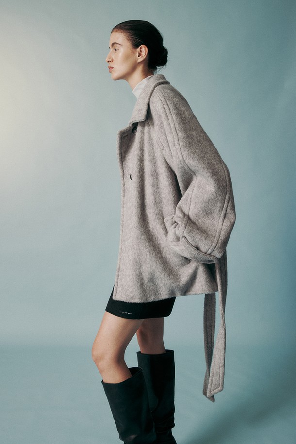 RE RHEE - 코트 - WOOL BLENDED BELTED HALF COAT GRAY