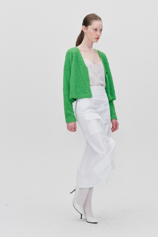 RE RHEE - 가디건 - BUTTON DOWN FUZZY KNIT CARDIGAN APPLE GREEN