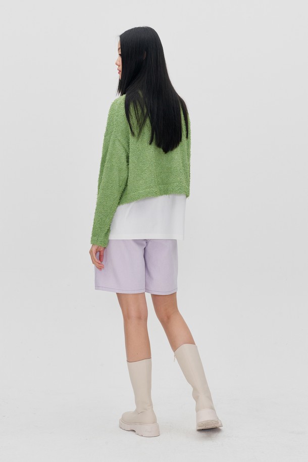 RE RHEE - 가디건 - BUTTON DOWN FUZZY KNIT CARDIGAN HERB