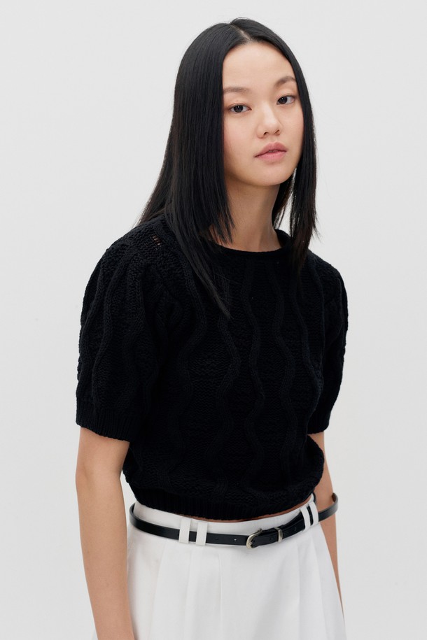 RE RHEE - 반소매 티셔츠 - CABLE KNIT CROPPED TOP BLACK