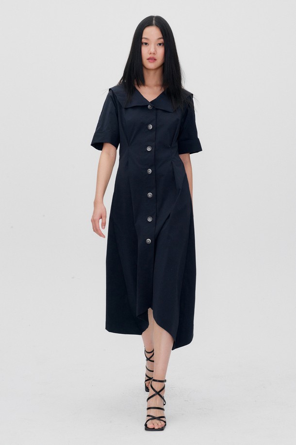 RE RHEE - 반소매 원피스 - HANDKERCHIEF HEM MIDI DRESS MIDNIGHT NAVY