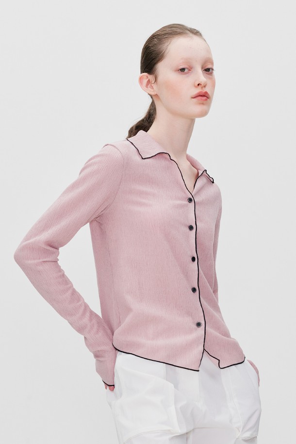 RE RHEE - 블라우스 - LETTUCE HEM BLOUSE TOP DUSTY PINK