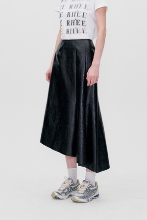 ASYMMETRIC VEGAN LEATHER SKIRT BLACK