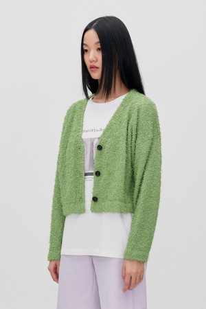 BUTTON DOWN FUZZY KNIT CARDIGAN HERB