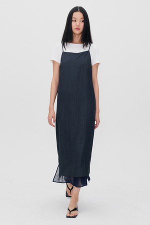 SQUARE NECK LAYERED MIDI DRESS MIDNIGHT NAVY