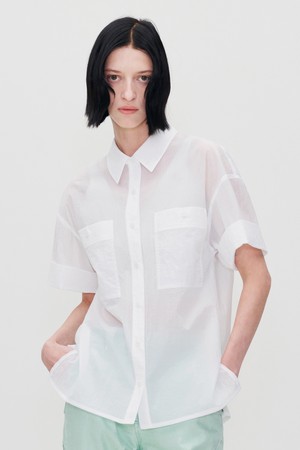 SHEER HALF SLEEVE SHIRT WHITE