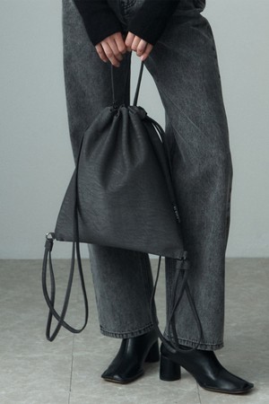 2 WAY LEATHER STRING BAG DARK GRAY