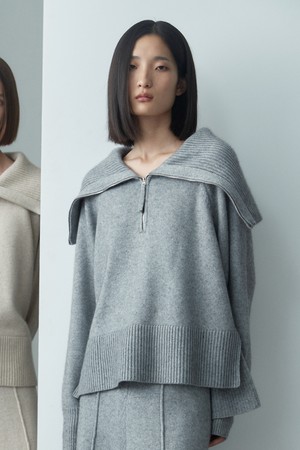 RACOON HALF ZIP UP KNIT SWEATER MELANGE GRAY