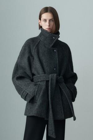 WOOL BLENDED BELTED HALF COAT