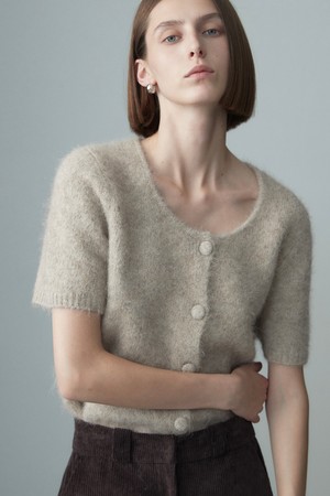 ALPACA BLEND SHORT SLEEVE CARDIGAN BEIGE