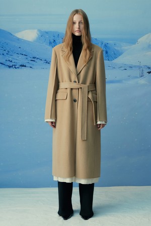 BELTED WOOL BLEND COAT SAND