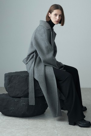 HANDMADE WOOL BELTED COAT GRAY