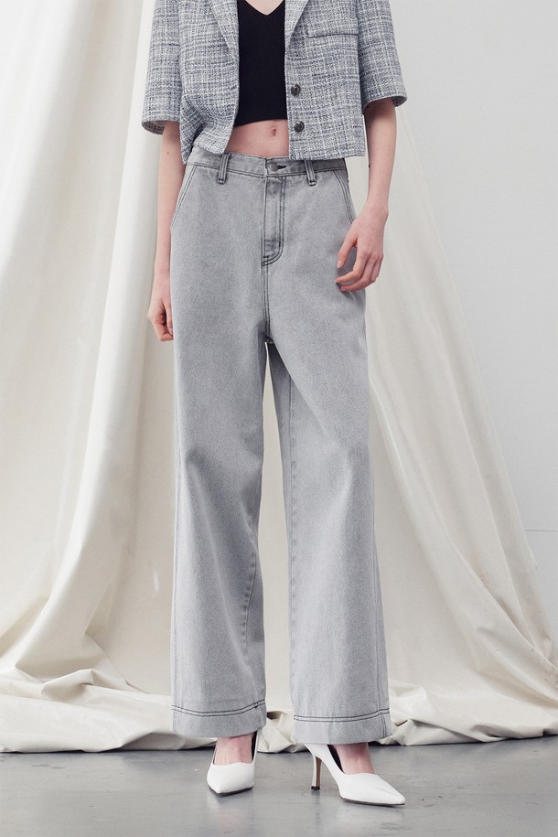 RE RHEE - 데님 - WASHED DENIM STRAIGHT LEG PANTS