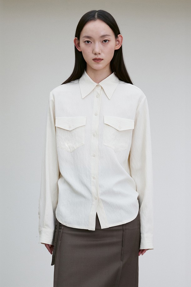 RE RHEE - 셔츠 - PATCH POCKET STRIPED SHIRT