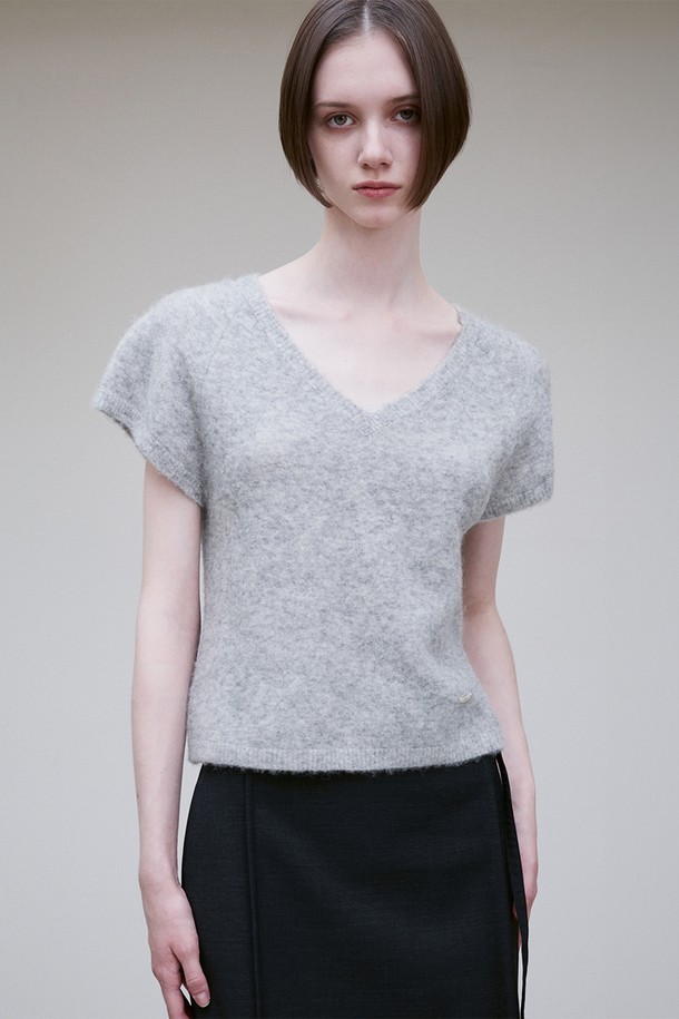 RE RHEE - 스웨터 - ALPACA WOOL BLEND V NECK TOP SOFT GRAY