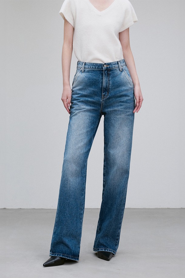 RE RHEE - 데님 - WASHED WIDE-LEG DENIM PANTS