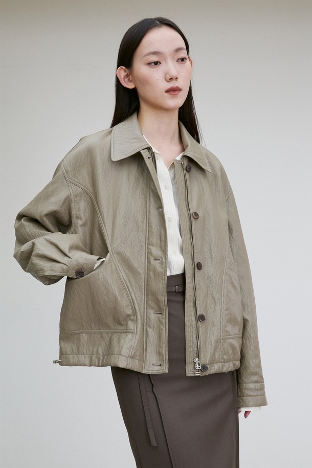 RE RHEE - 자켓 - DRAWSTRING HEM FAUX LEATHER JACKET