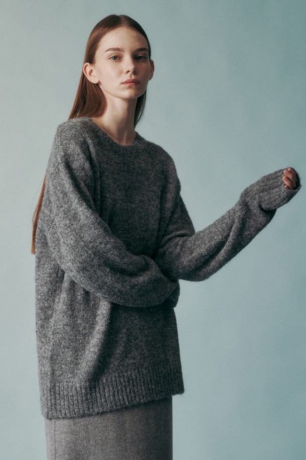 RE RHEE - 스웨터 - UNISEX WOOL BLEND KNIT TOP DARK GRAY