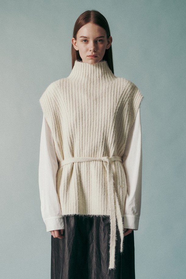 RE RHEE - 베스트 - WOOL BLEND TIE-WAIST KNIT VEST IVORY