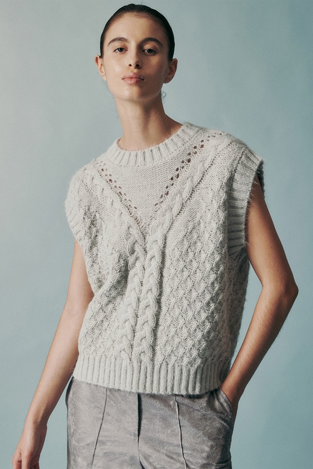 RE RHEE - 베스트 - CABLE-KNIT VEST SEASALT